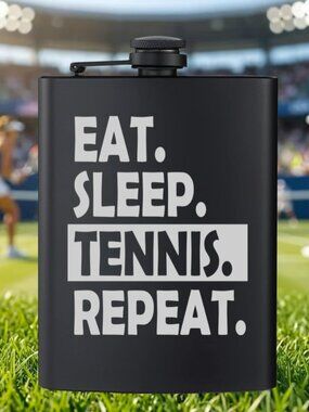 Personalized Eat Sleep Tennis Repeat Sports Black Flask | Tennis | Sports | Gift